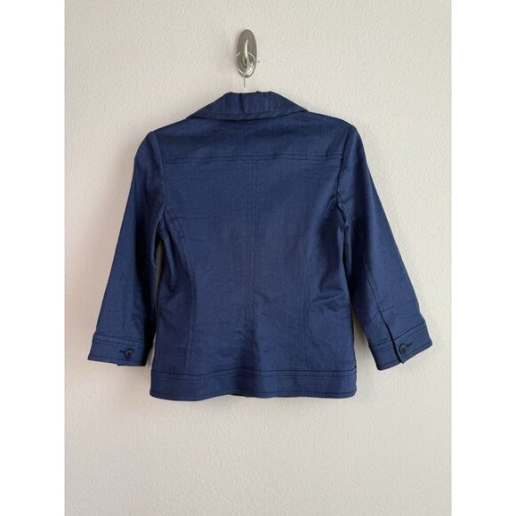 Trina Turk Blazer Jacket Linen Cotton Blend Blue 3/4 Sleeve Women Size 6 Classic - Picture 6 of 11